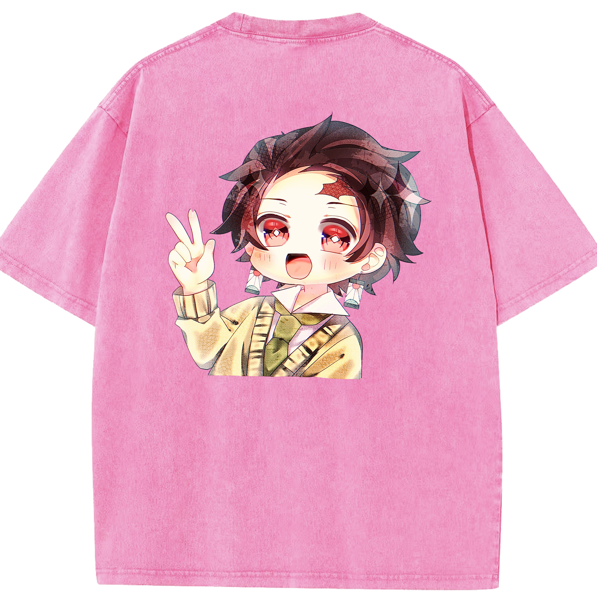（画像用） 鬼滅の刃 竈門 炭治郎／かまど たんじろう Kamado Tanjirou 綿100% ヴィンテージ風 半袖Tシャツ（背面プリント）